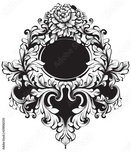 Baroque Round Frame Vector. Classic rich ornamented carved decors. Rococo sop...