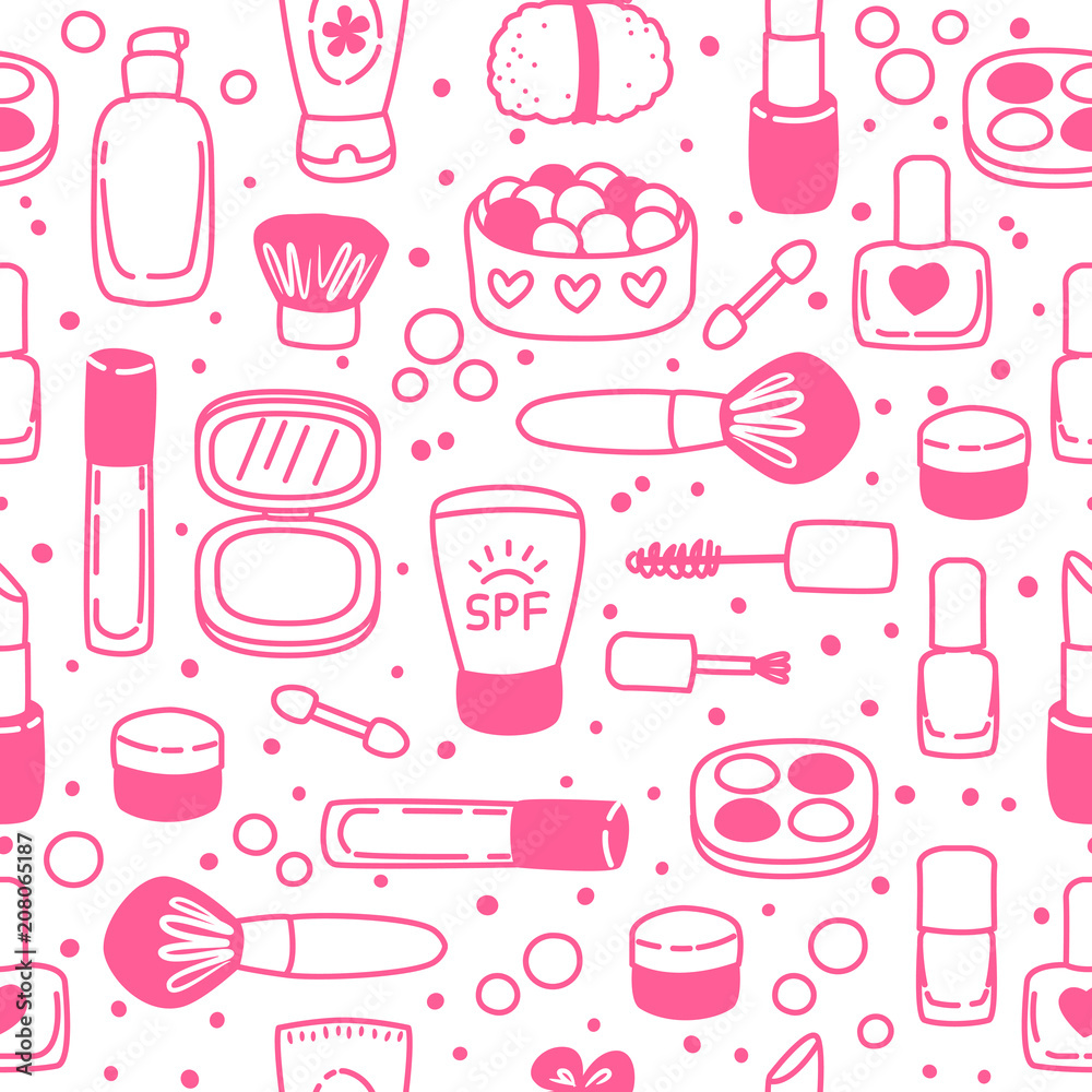Seamless pattern with cute cosmetics Seamless pattern with cute cosmetics