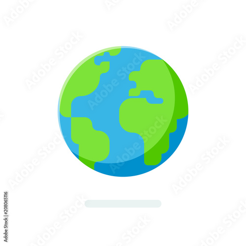 Flat style Earth globe icon. Spherical world map isolated on a white