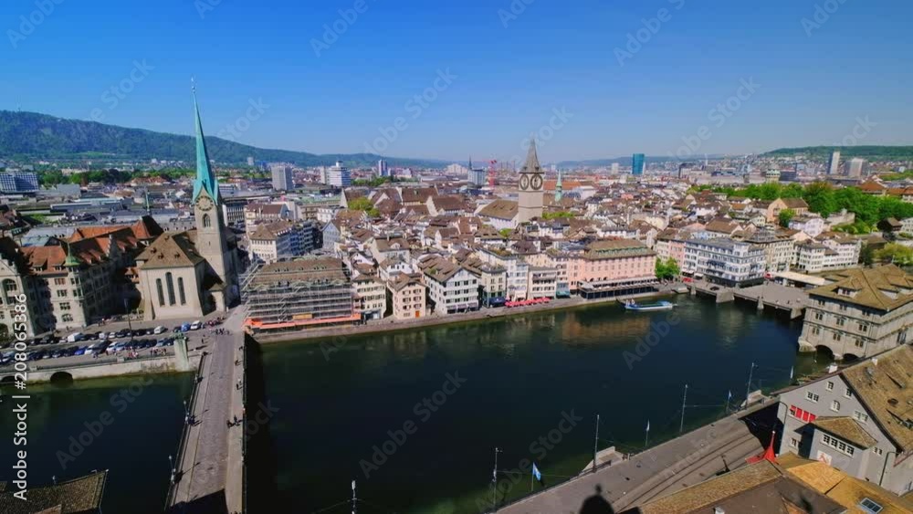 Aerial panorama of the historic center of Zurich in Switzerland Aerial panorama of the historic center of Zurich in Switzerland