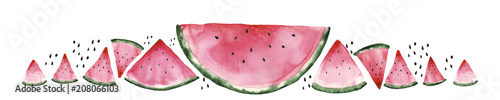 Fresh red watermelon on white isolated background. Watercolor illustration. Concept. Collage © Ira Kozhevnikova