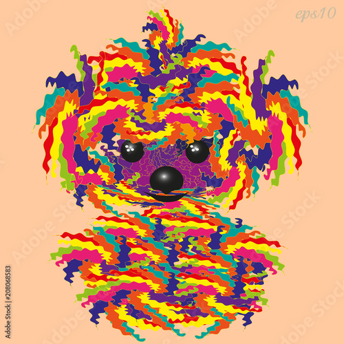 Motley shaggy dog
Animals abstract multicolored patchwork toy with eyes nose ears vector illustration
