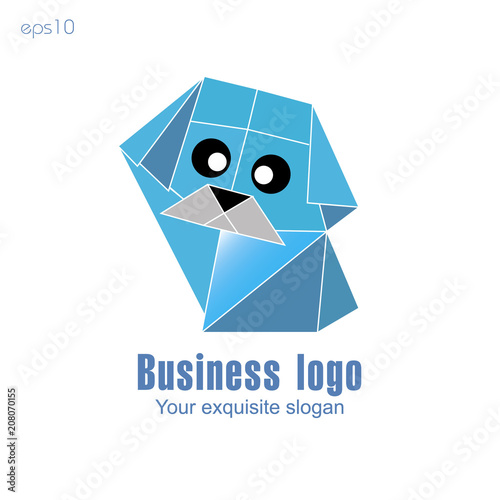 Sweet dog logo
Original logo from triangles in the shape of cute doggie of blue color on white background