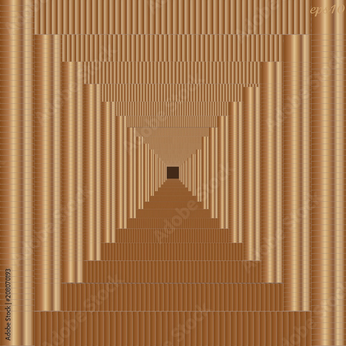 Symmetrical texture background
Drawing square with perspective illusion in the center a small brown quadrangle staircase columns on sides
