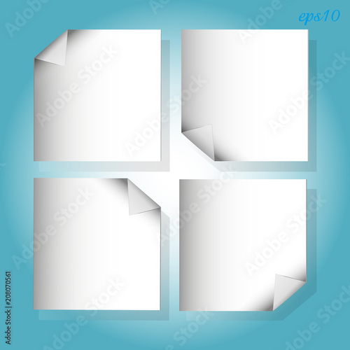 Four white pieces paper on blue
White four sheets of paper with curled corners arranged parallel to the working surface color blue image text stock vector illustration
