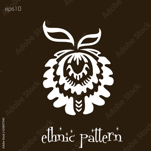 Ethnic Fruit Ornament
Abstract drawing of a white apple with a leaf on a brown text background vector illustration