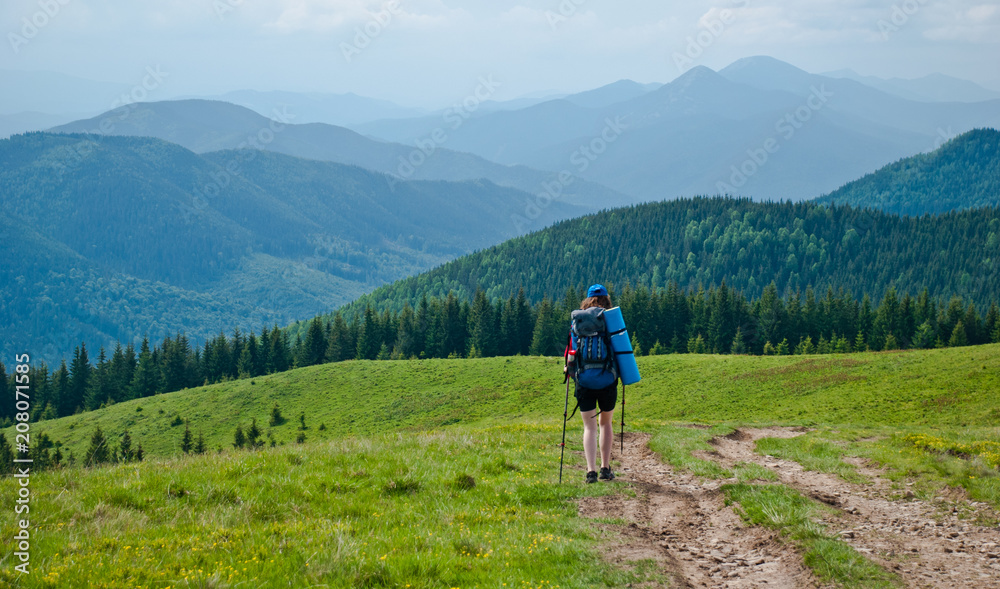 woman in mountains, hiking, backpaking woman in mountains, hiking, backpaking