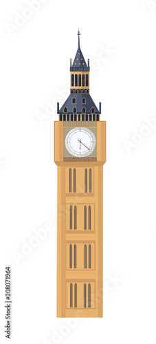 Big Ben in flat style isolated on white background.