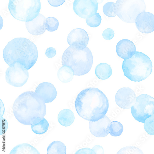 Watercolor texture. Aquarelle circles in pastel colors. Seamless pattern. Watercolor blue and golden spots isolated on white background.