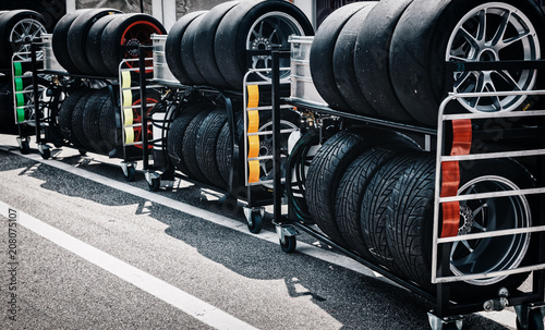 Canvas Print Racing Wheels & Tires box pit stop paddock area