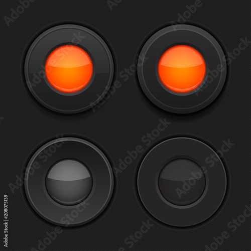 Radio buttons. Black and orange interface 3d signs