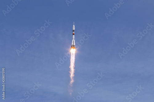 track from the rocket stage in the sky after launching the rocket photo