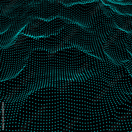Abstract digital wave grid consist of particles .