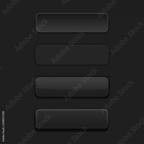 Black plastic buttons. 3d rectangle sign- normal, active, pushed
