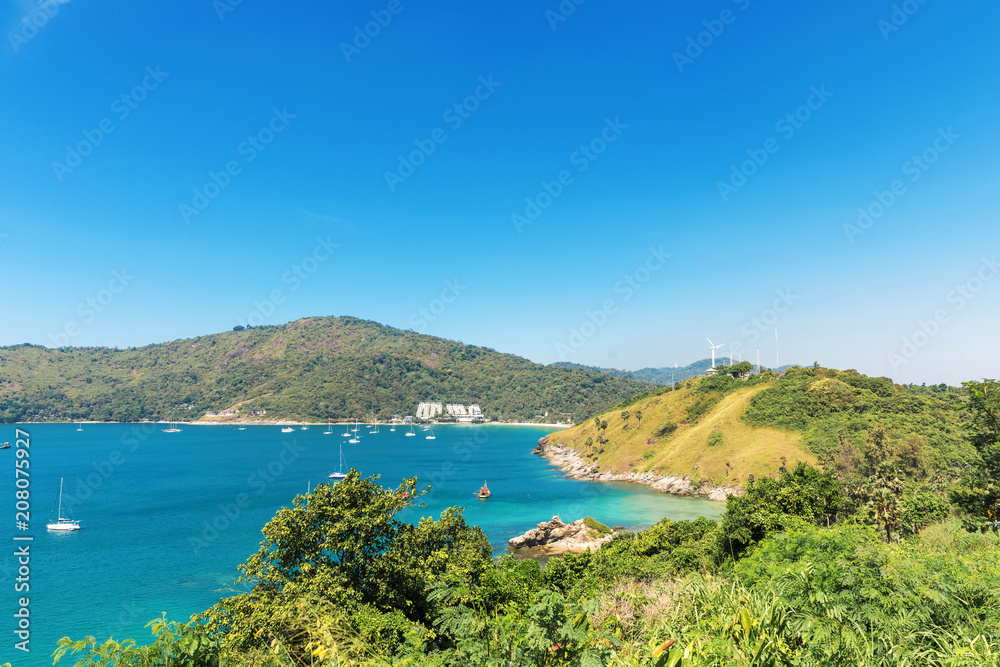 View on Nai Harn bay beach beach at Rawai area on Phuket island
