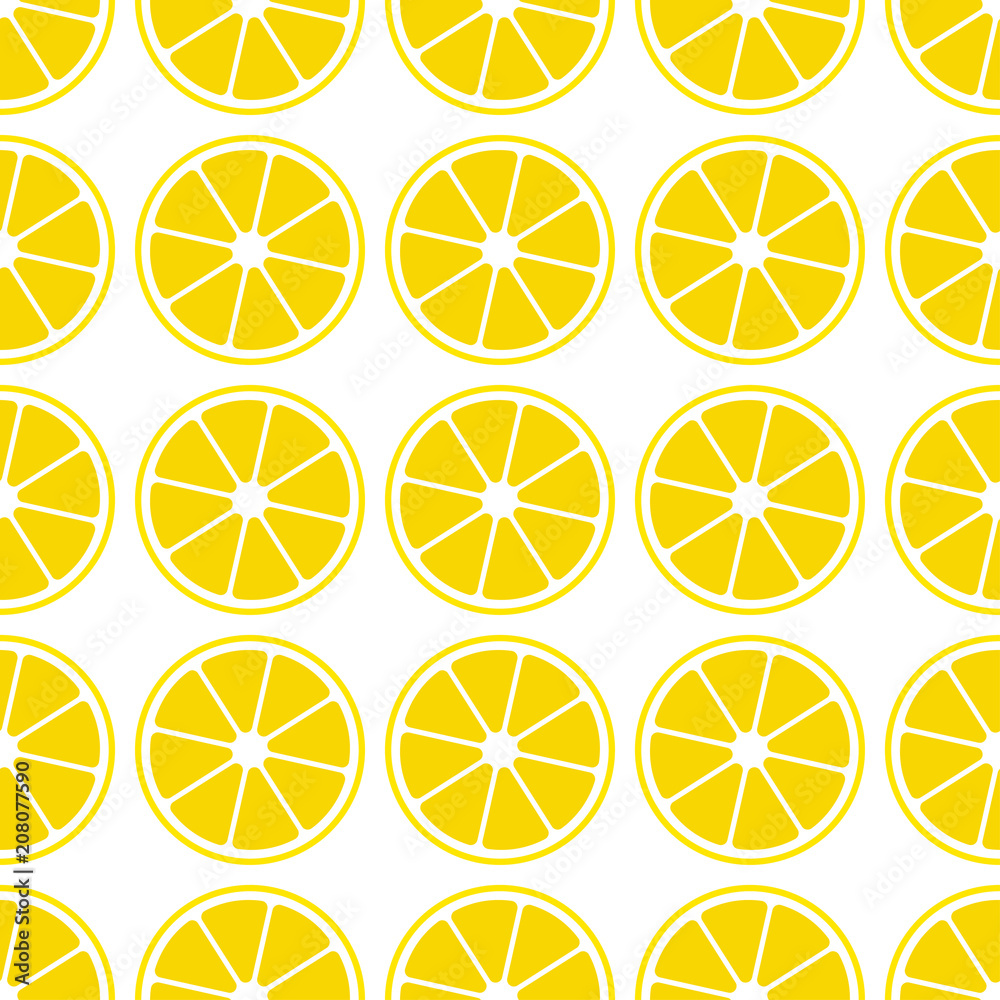 Seamless pattern with lemon. Lemons on white background. Cute cartoon. Summer garden. Lemon jam. Vector illustration. Textile rapport.