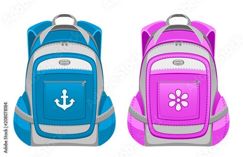 Backpack pink and blue on a white background