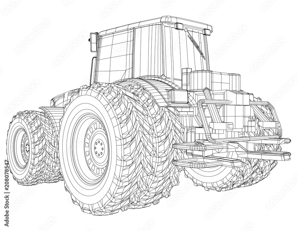 Agricultural tractor. Tracing illustration of 3d. EPS 10 vector format