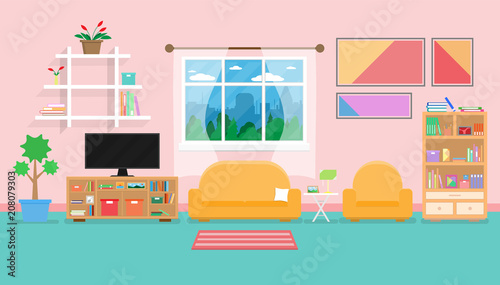 Interior living room modern cozy and luxury style with furniture in house.vector and illustration