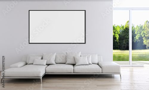 Modern bright interiors apartment with mockup poster frame 3D rendering illustration © 3DarcaStudio