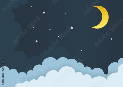Clouds with moon and stars in midnight