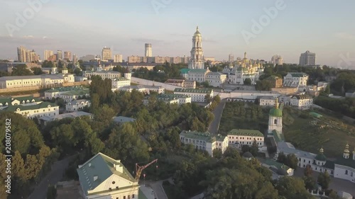 Wallpaper Mural Aerial top panoramic view of Kiev Pechersk Lavra monastery and churches on hills from above at morning sunrise, Kyiv, Ukraine Torontodigital.ca