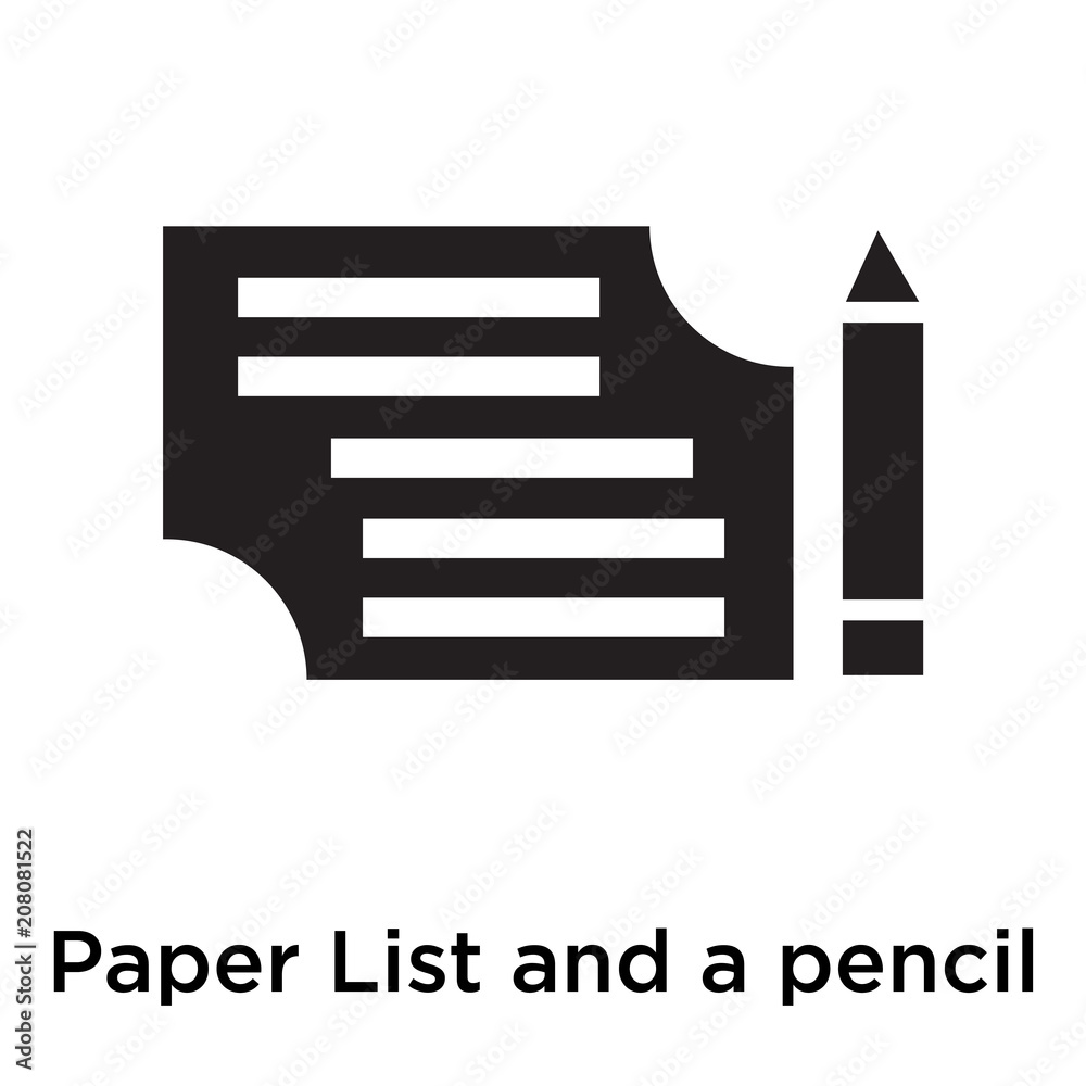 Paper List and a pencil icon vector sign and symbol isolated on white background, Paper List and a pencil logo concept Paper List and a pencil icon vector sign and symbol isolated on white background, Paper List and a pencil logo concept