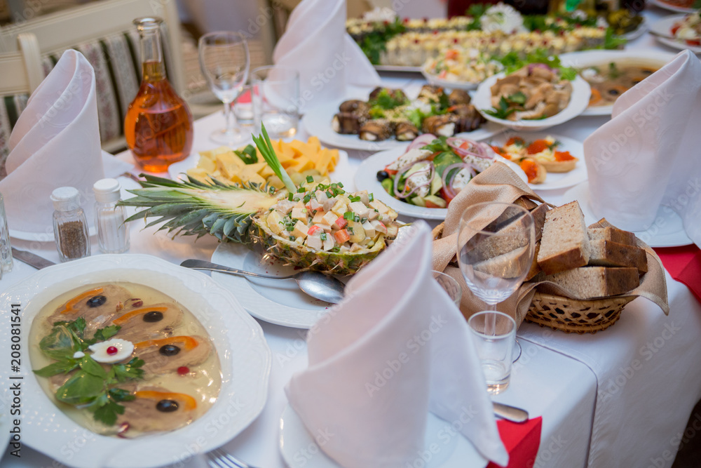 festive table in the restaurant  food and drinks