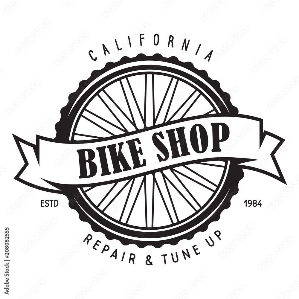 Vintage and modern bike logo badge and label. Cycle wheel isolated vector. Old style bicycle shop and club logotype.