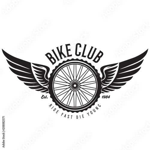 Vintage and modern bike logo badge and label. Cycle wheel isolated vector. Old style bicycle shop and club logotype.