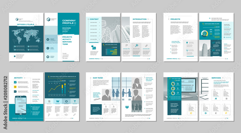Brochure creative design. Multipurpose template with cover, back and inside pages. Trendy minimalist flat geometric design. Vertical a4 format. Brochure creative design. Multipurpose template with cover, back and inside pages. Trendy minimalist flat geometric design. Vertical a4 format.