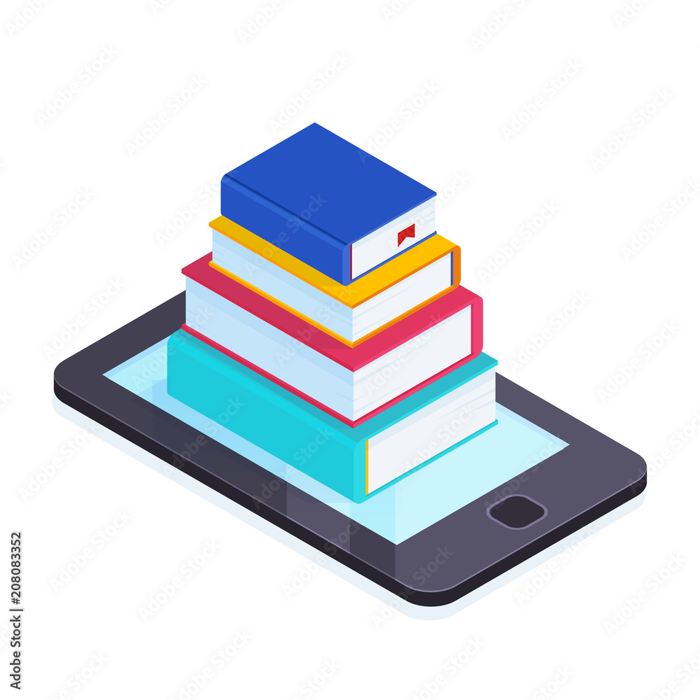 Electronic books isometric concept. Electronic books isometric concept.