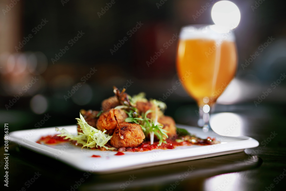 Food And Drink. Meat Rolls And Beer On Table Food And Drink. Meat Rolls And Beer On Table