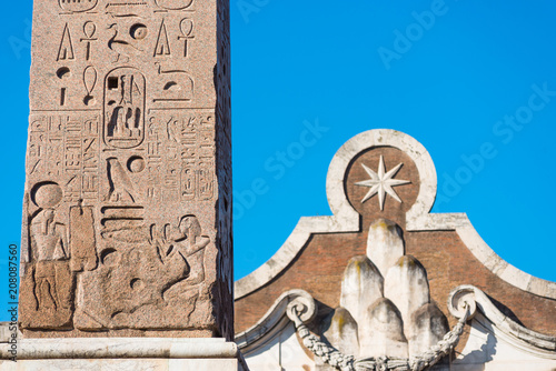 Egyptian obelisk or stone needle monument at the Piazza del Popolo (People Square), Rome, Lazio