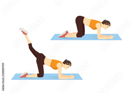 Woman showing step of thigh and hip workout with reverse leg lift.  Illustration about lower body exercise for lean and strong. Stock Vector |  Adobe Stock