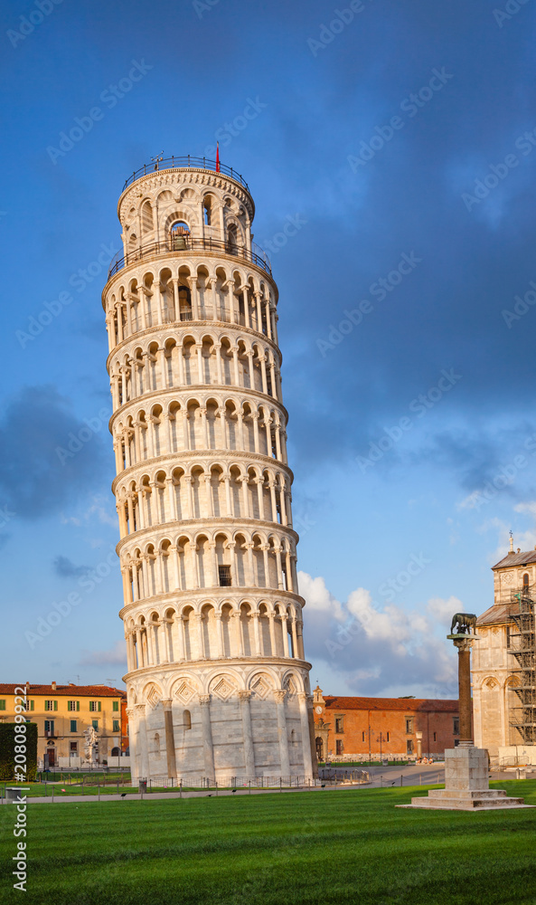 Leaning Tower of Pisa at Piazza dei Miracoli aka Piazza del Duomo in Pisa Tuscany Italy