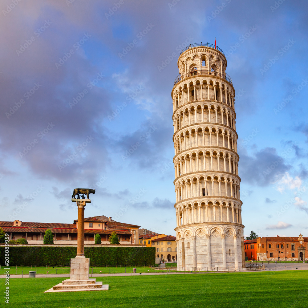 Leaning Tower of Pisa at Piazza dei Miracoli aka Piazza del Duomo in Pisa Tuscany Italy