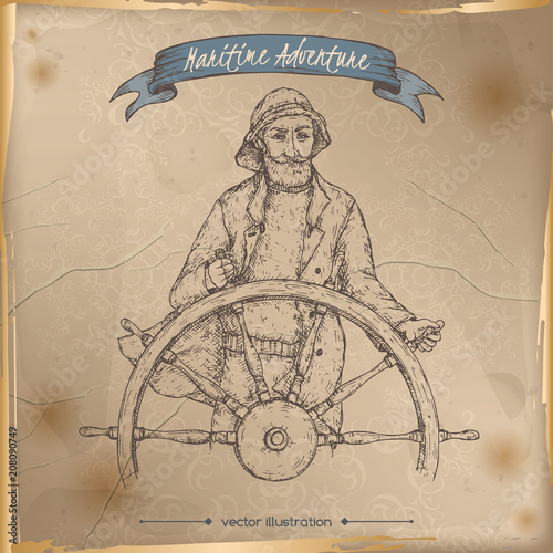 Old captain sketch. Maritime adveture series.
