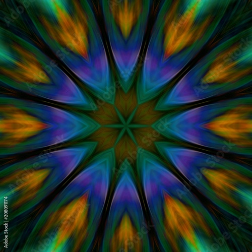 Wallpaper Mural Creative bright mandala. Kaleidoscope abstract wallpaper. Sacred geometry digital painting art. Ethnic fractal artwork. Symmetric stylish graphic design pattern. Print for fabric, textile or paper. Torontodigital.ca