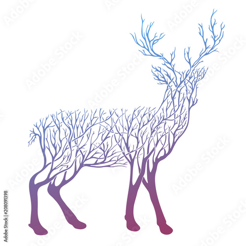 Vector Double exposure, deer for your design, wildlife concept