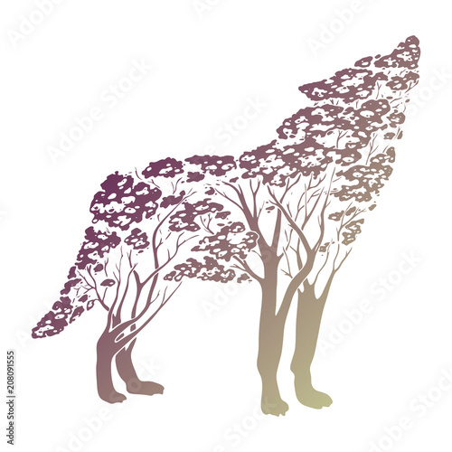 Vector Double exposure, wolf for your design, wildlife concept