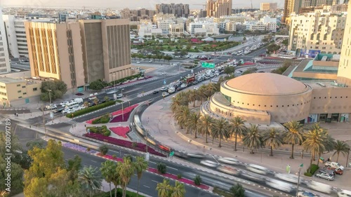 Dubai Creek area surrounded by modern buildings and busy traffic street timelapse photo