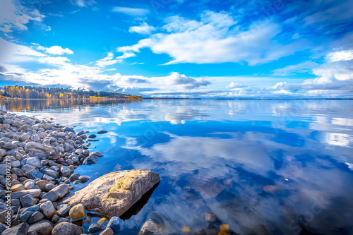 Fototapeta Naklejka Na Ścianę i Meble -  Autumn lake wiew from Lake Oulu.  Kajaani, Finland.