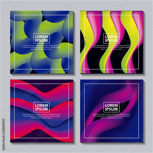 abstract covers fluids mixing neon figures waves degrade background vector illustration