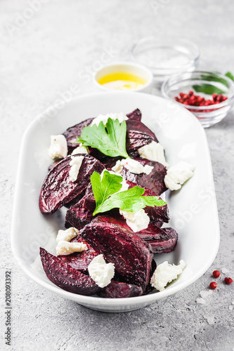 Wallpaper Mural Healthy roasted beetroot feta cheese salad. Selective focus, space for text. Torontodigital.ca