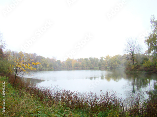Beautiful autumn view with a pond