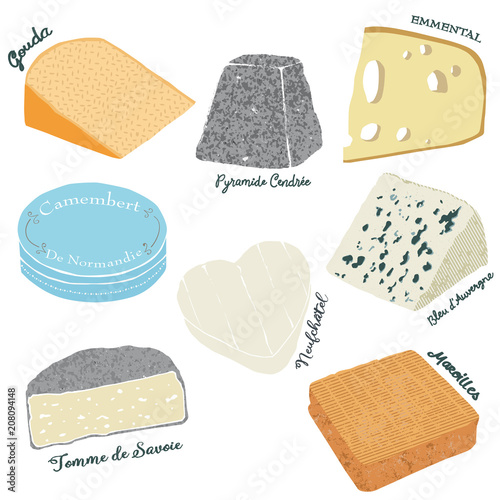 Cheese vector set with french text