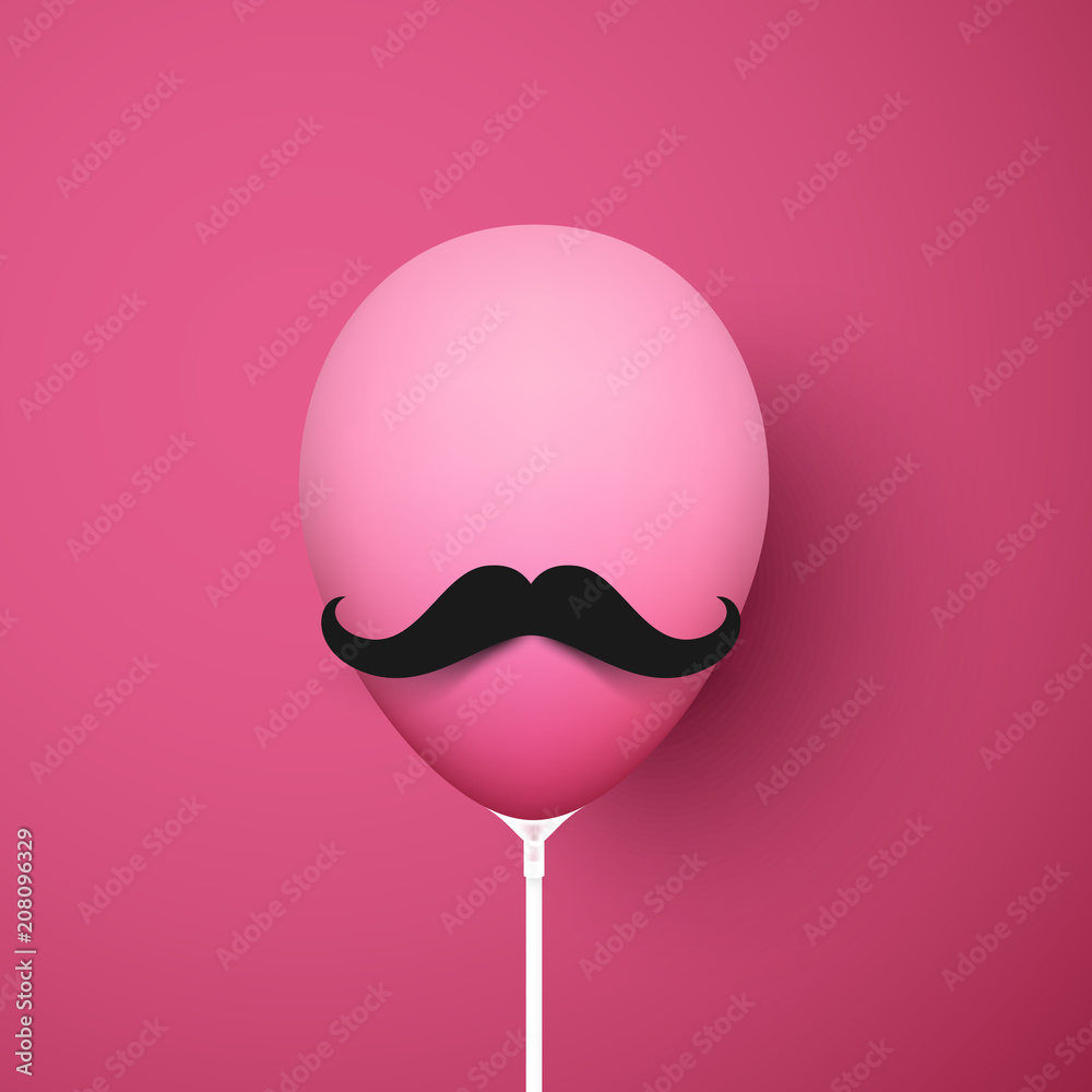 Pink background with funny 3d balloon with mustache. Pink background with funny 3d balloon with mustache.