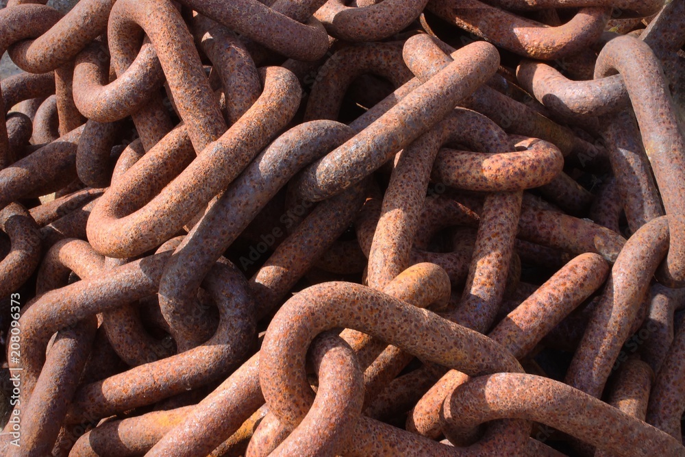 Close-up of old brown rusty metal chains Close-up of old brown rusty metal chains