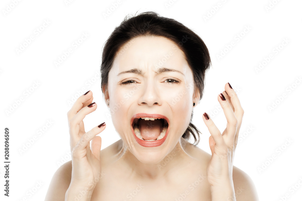 girl making happy sad surprised expression with face and hands, looking at camera girl making happy sad surprised expression with face and hands, looking at camera